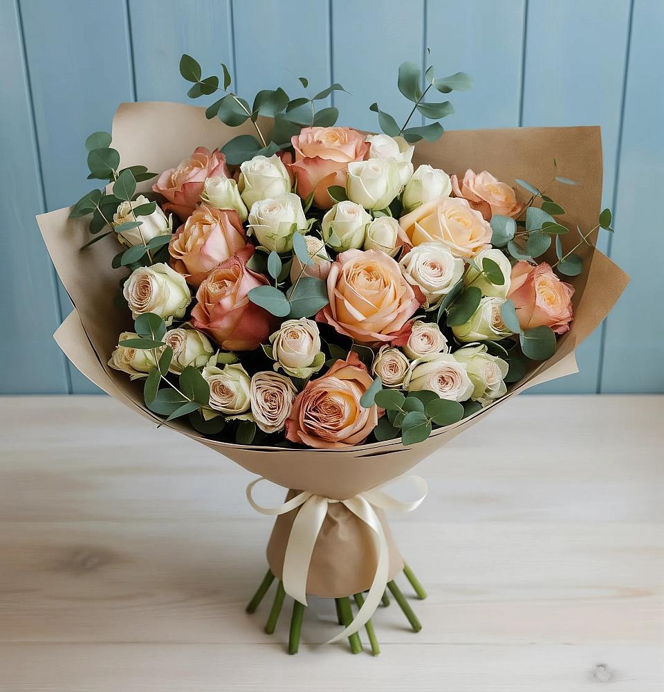 Букет цветов из: Альстромерии и Розы в Среднем