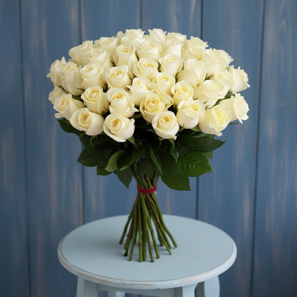 Букет 51 Белая роза Эдлесс Лав в Среднем