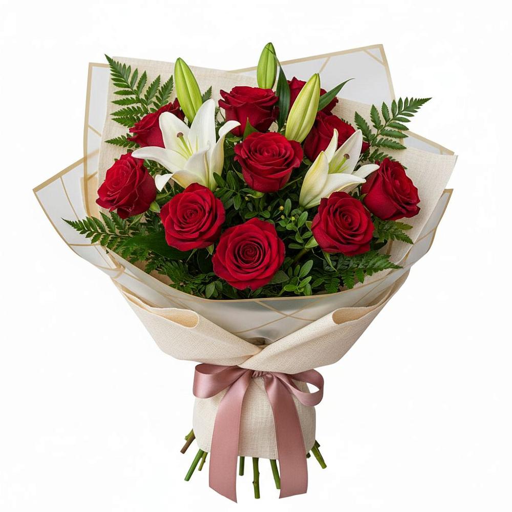 Букет цветов из: Лилии и Розы в Среднем