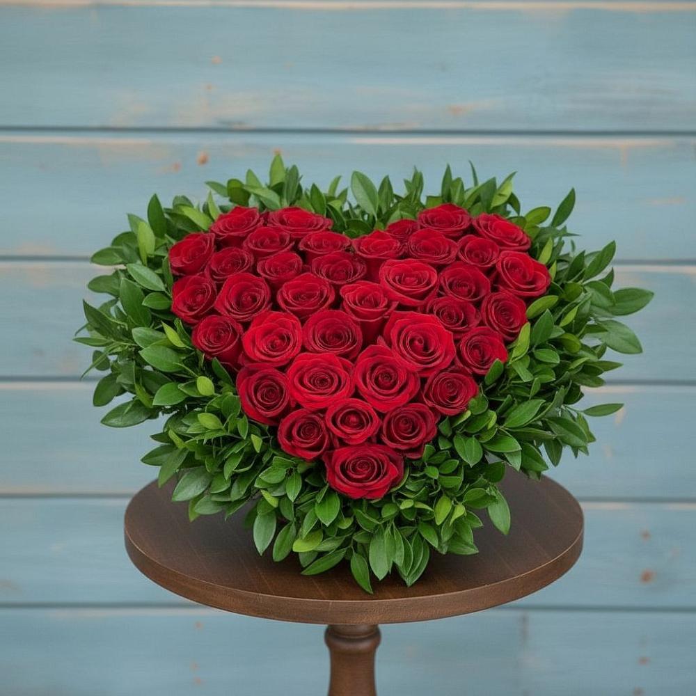 Цветочная композиция из Розы в виде сердца в Среднем