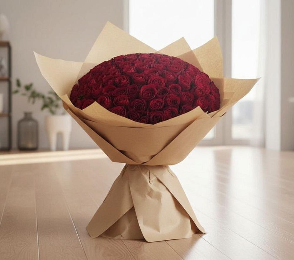 Букет 101 Красная роза в Среднем