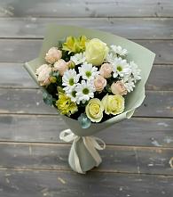 Букет цветов из:  Альстромерии, Розы и Хризантемы в Среднем